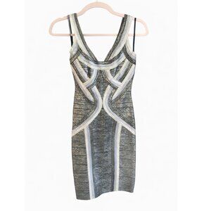 ✨ Hervé Léger ✨ Bodycon Bandage Dress 💫 XS Black & Gold Metallic 🔥